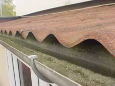 Close up of edge of profile metal roofing